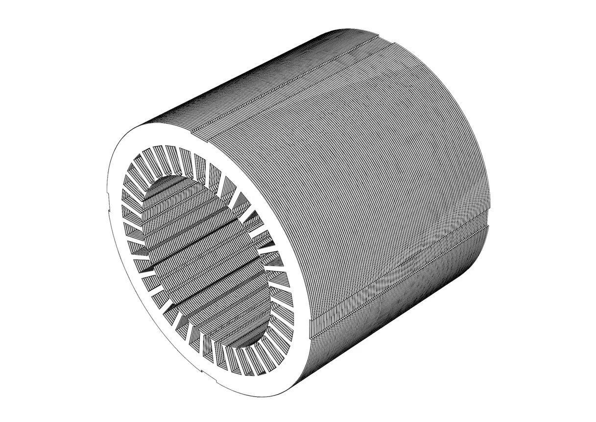 A demonstration of bonded stator core utilizing the self bonding/backlack bonding technique.
